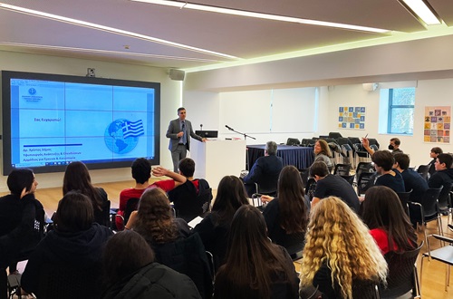 Students discuss Research and Innovation with Deputy Minister of Development and Investment Mr. Christos Dimas